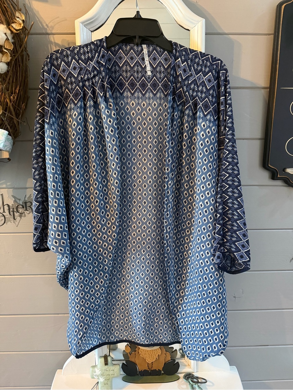 Willow & Clay Blue Geometric Open-Front Tunic Kimono